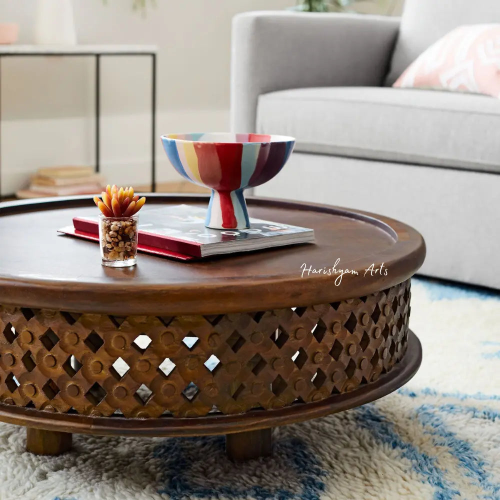 Artisan Carved Wood Coffee Table