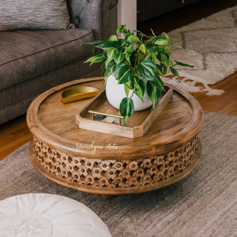 Artisan Carved Wood Coffee Table