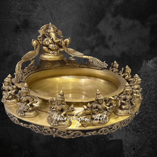 Ashtalakshmi Ganesha Brass Urli with Antique Look for Temple and Gift Purpose