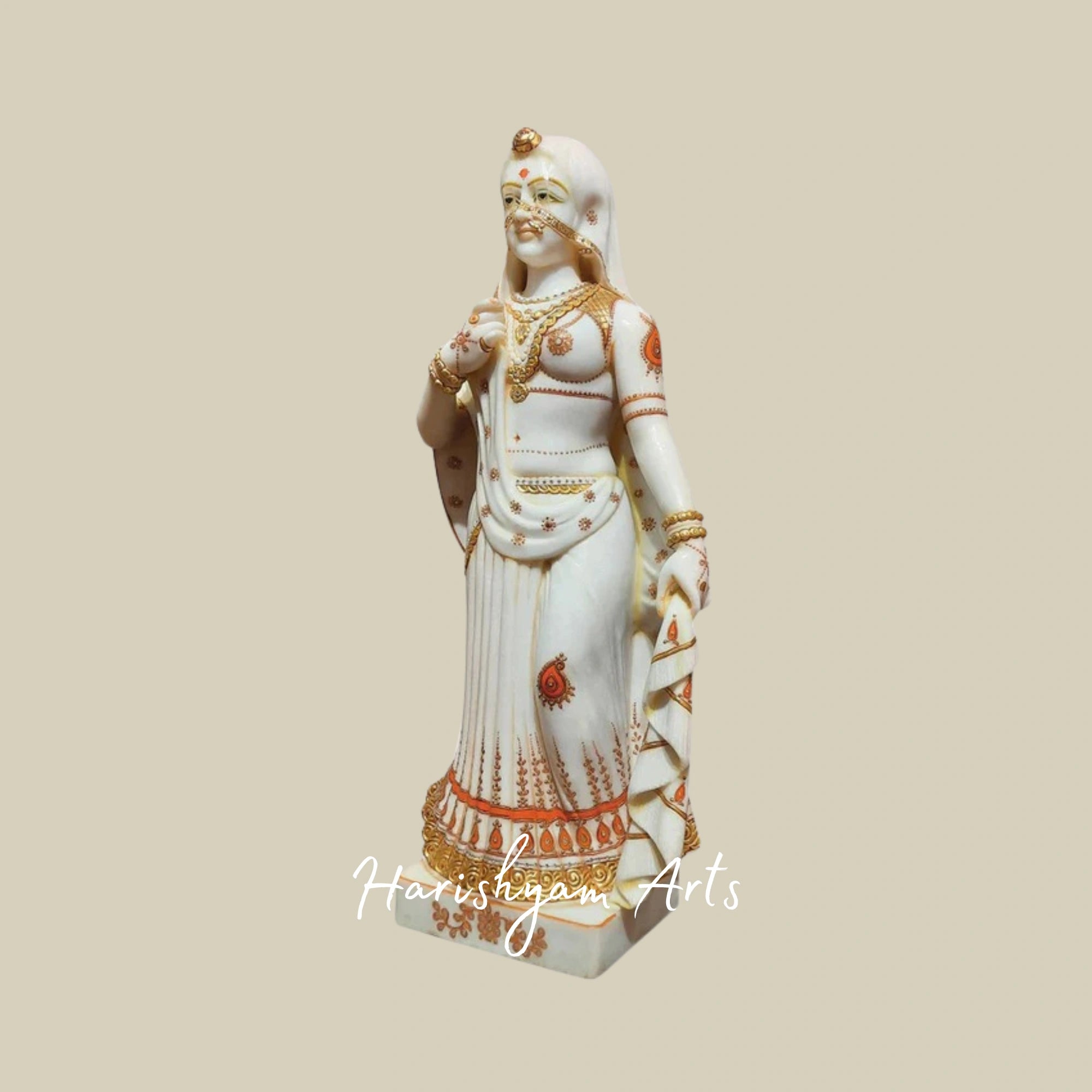 Bani Thani Standing Marble Statue Traditional Rajasthani Lady Art