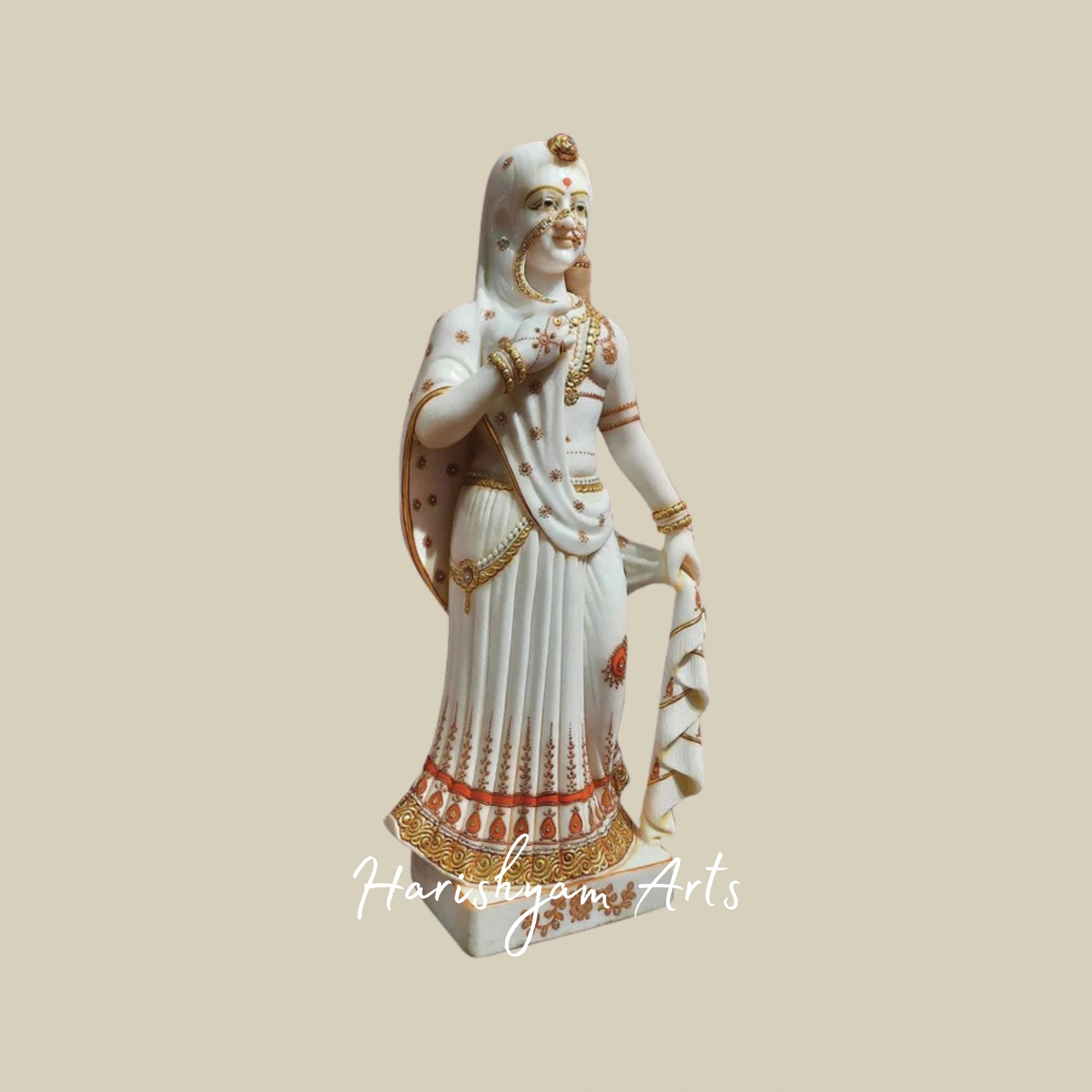 Bani Thani Standing Marble Statue Traditional Rajasthani Lady Art
