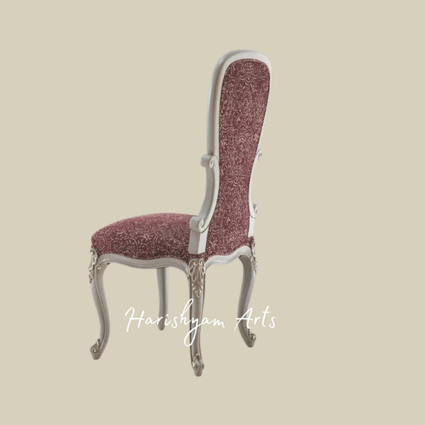 Baroque Inspired Designer Accent Chair with Rich Fabric Upholstery and Decorative Golden Carvings for Home and Hotel Décor