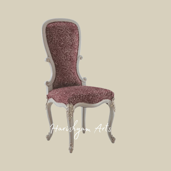 Baroque Inspired Designer Accent Chair with Rich Fabric Upholstery and Decorative Golden Carvings for Home and Hotel Décor