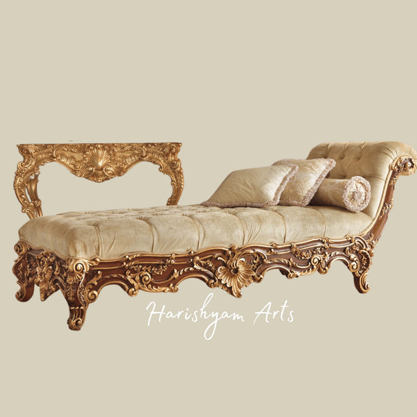 Baroque Style Chaise Lounge with Gold Leaf Detailing