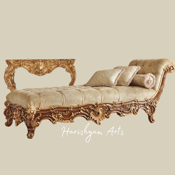 Baroque Style Chaise Lounge with Gold Leaf Detailing