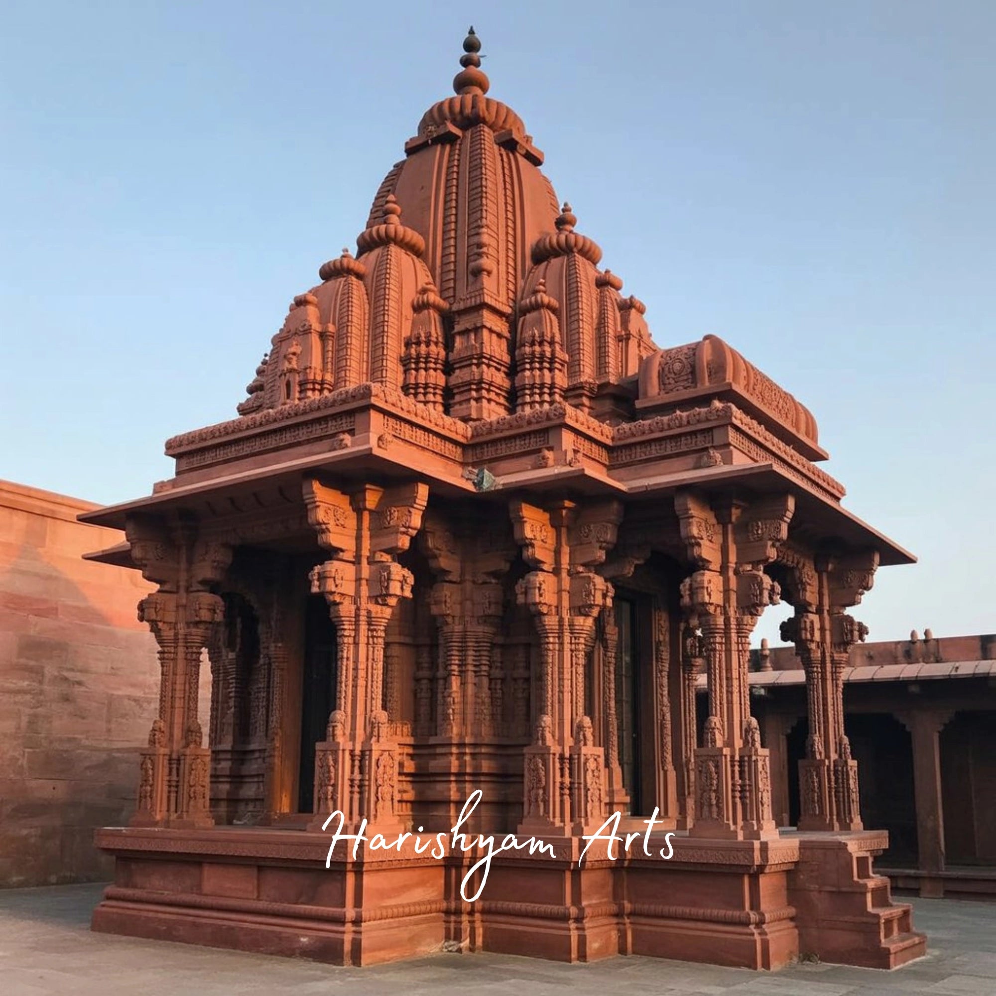 Beautiful Hand-Carved Sandstone Mandir for Home and Garden | Traditional Hindu Temple by Harishyam Arts Material: sand stone