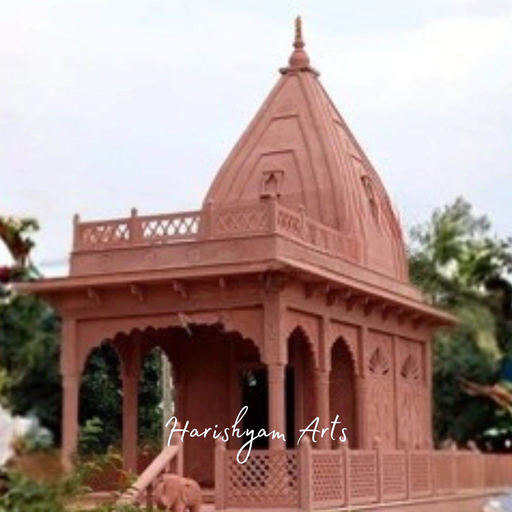 Beautiful Red Sandstone Temple with Carved Dome | Rajasthani Hindu Mandir for Home and Garden