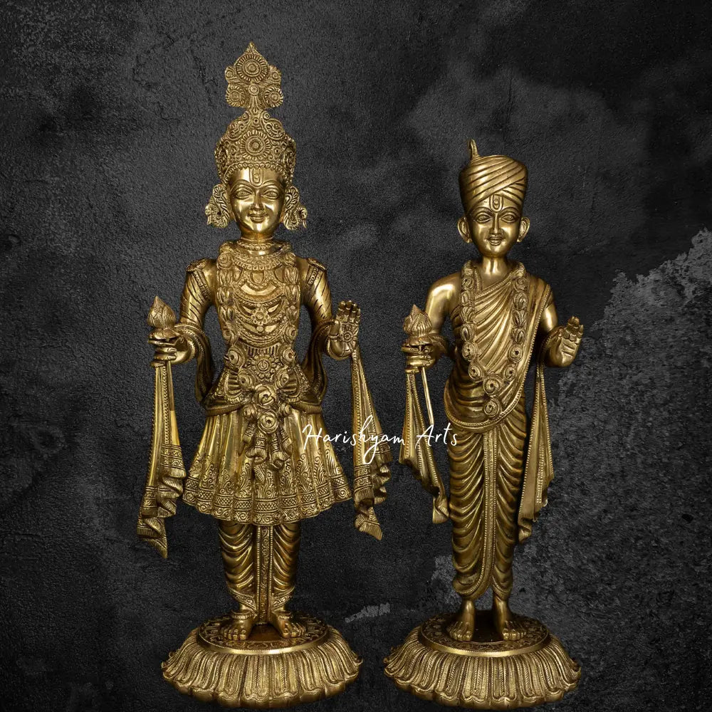 Swaminarayan and Gunatitanand Swami Brass Statue 29"