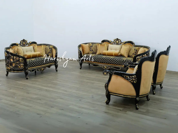 Black and Gold Fabric Classic Sofa Set