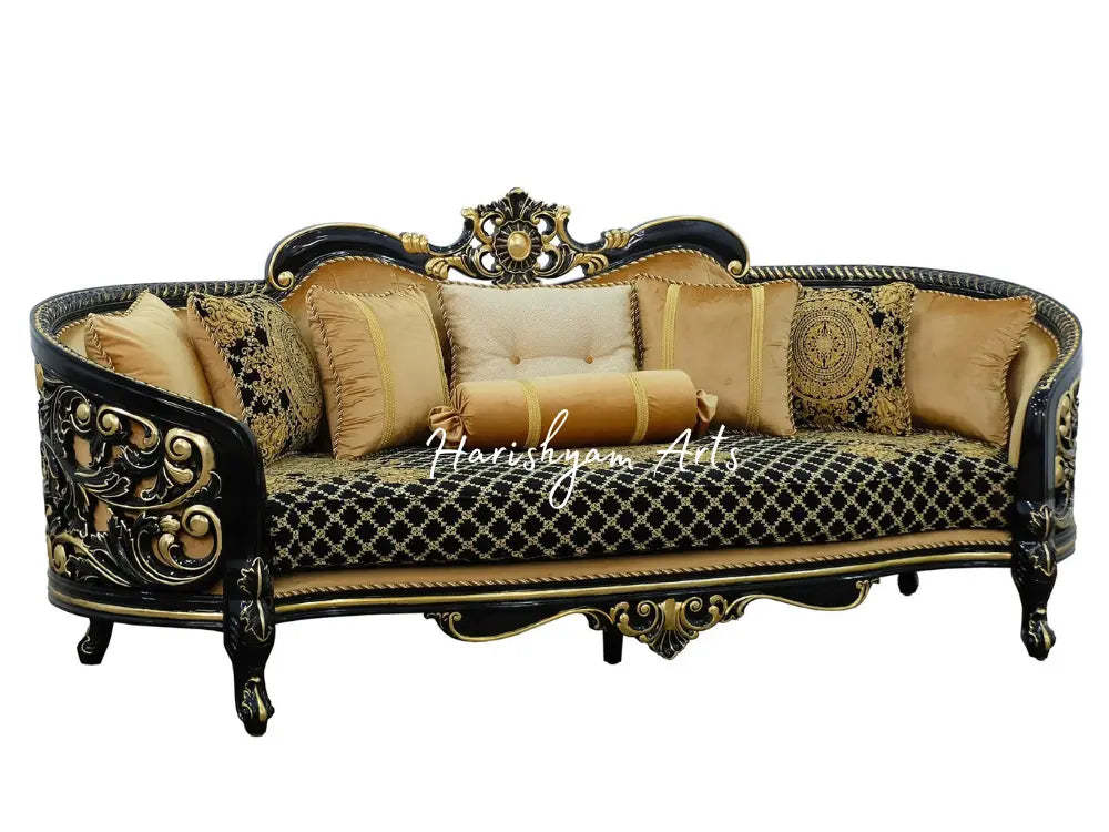 Black and Gold Fabric Classic Sofa Set