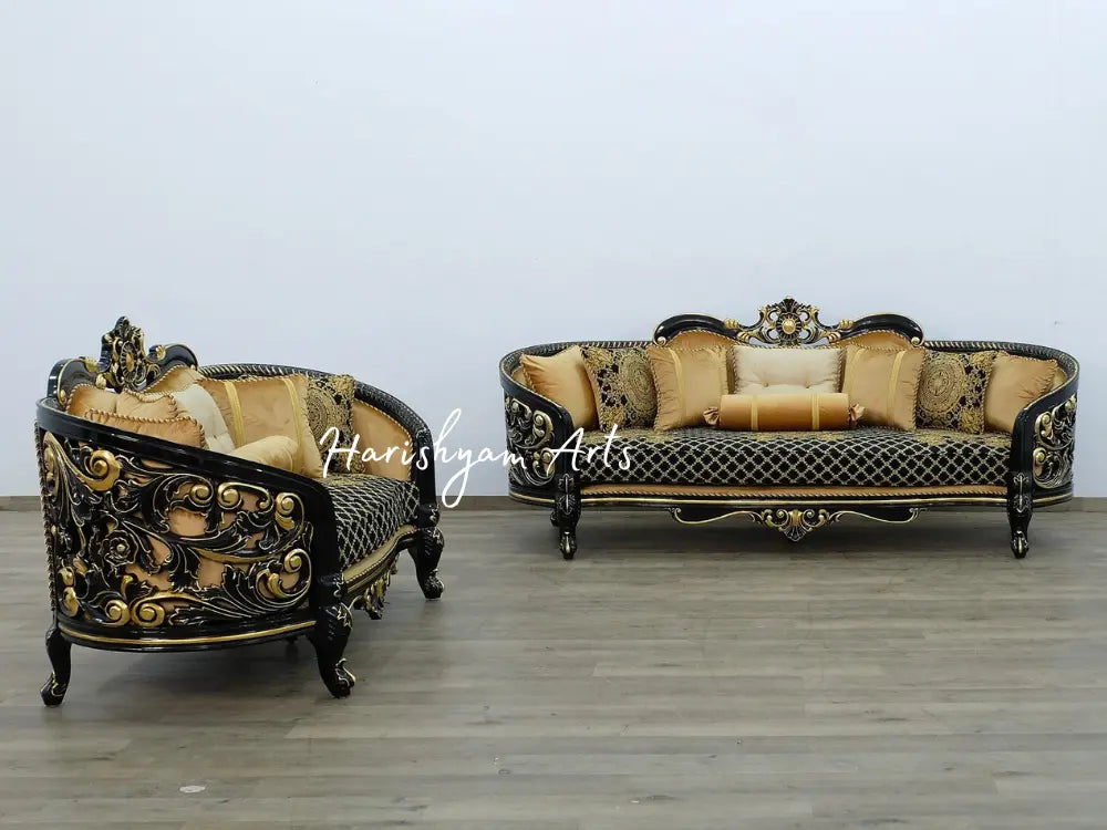 Black and Gold Fabric Classic Sofa Set