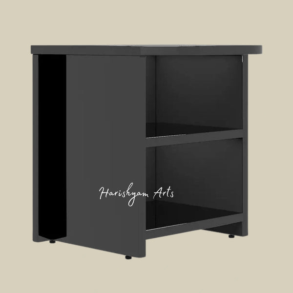 Bold Black Bedside Cabinet with Open Shelf