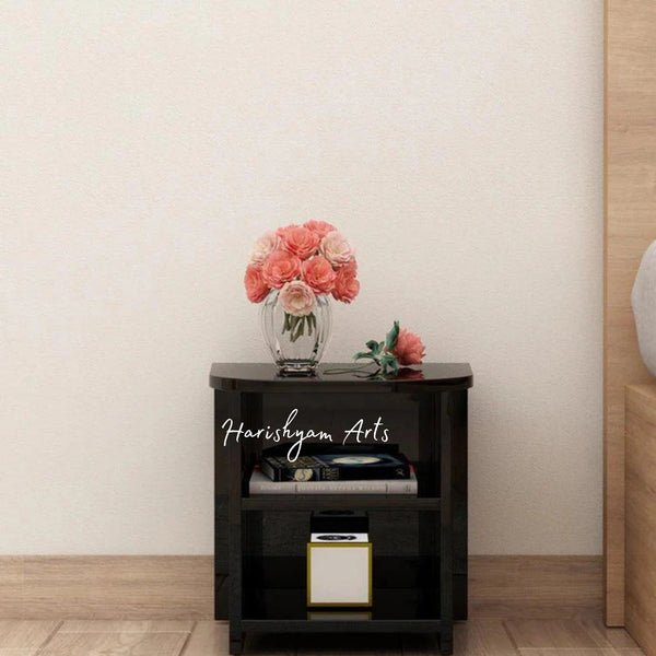 Bold Black Bedside Cabinet with Open Shelf