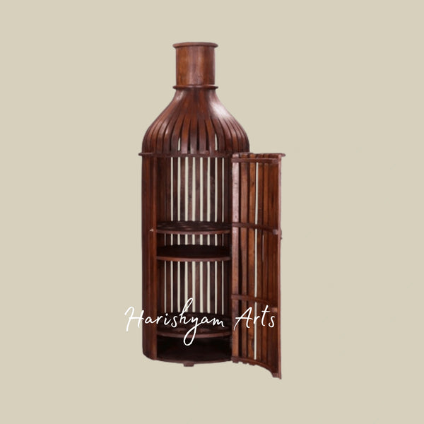 Bottle-Shaped Wooden Bar Cabinet with Glass and Bottle Storage