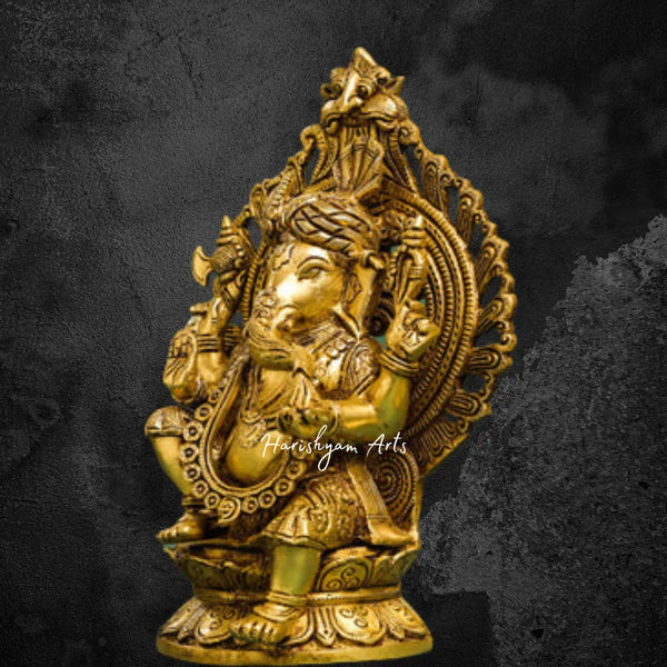 Ganesha Idol in a Brass Frame with Turban 12