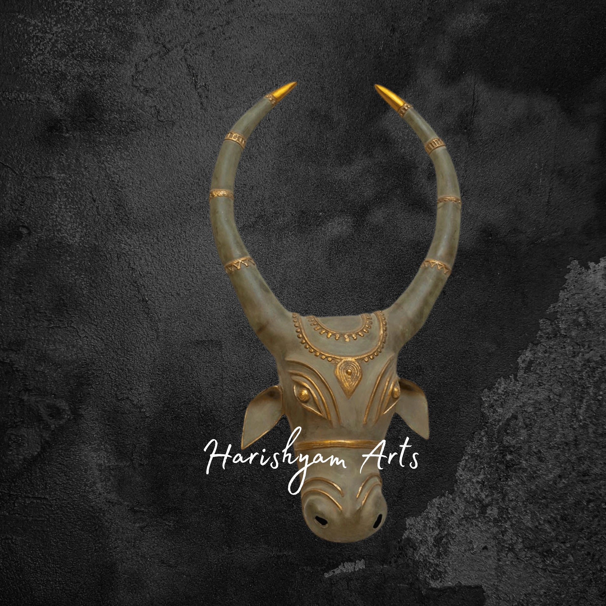 Brass Bull Head Showpiece with Green Patina Finish for Luxury Decor
