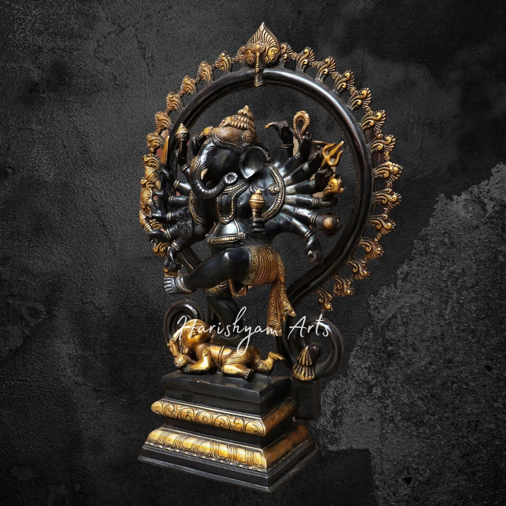 Brass Dancing Lord Ganesha Statue Gold Black 25"