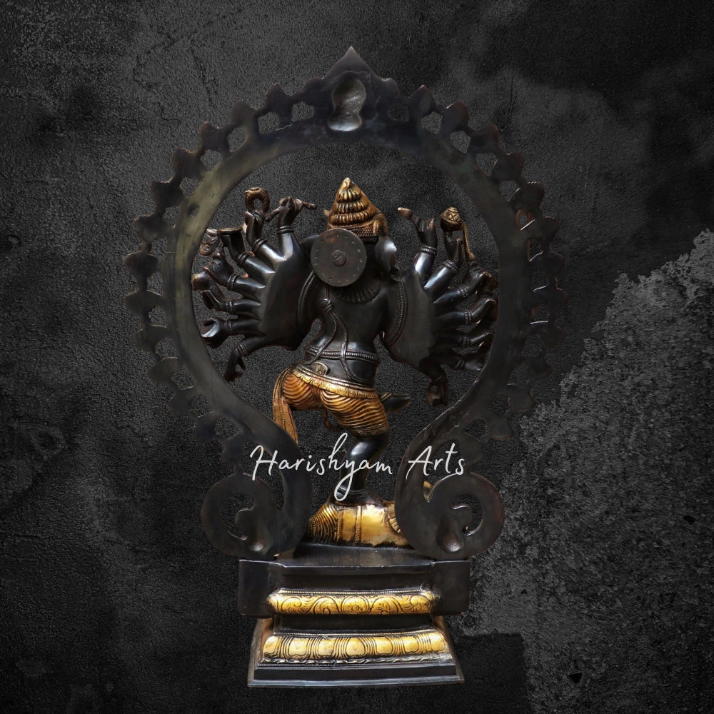 Brass Dancing Lord Ganesha Statue Gold Black 25"