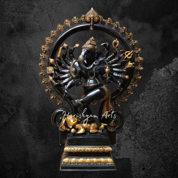 Brass Dancing Lord Ganesha Statue Gold Black 25