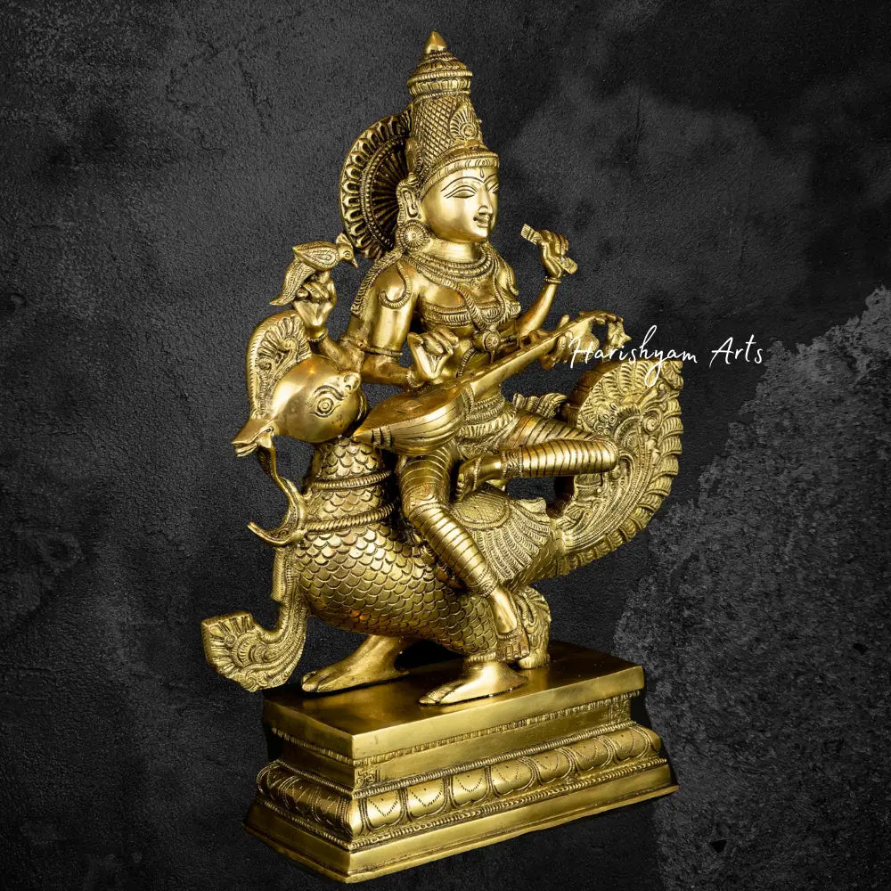 Saraswati Mata Brass Statue 19"