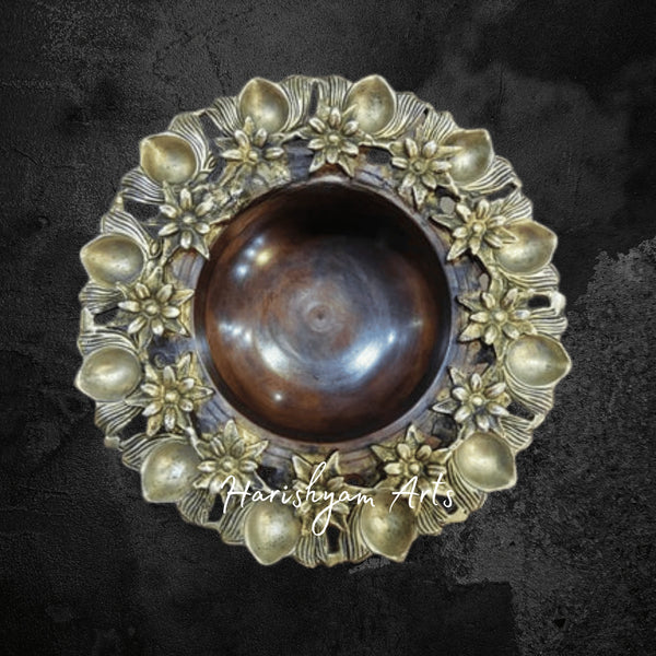 Brass Floral Urli Bowl with Diya Set for Festive Decor and Gifting Purposes