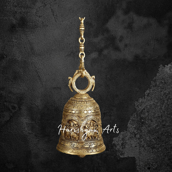 Brass Hanging Durga Temple Bell with Intricate Engravings