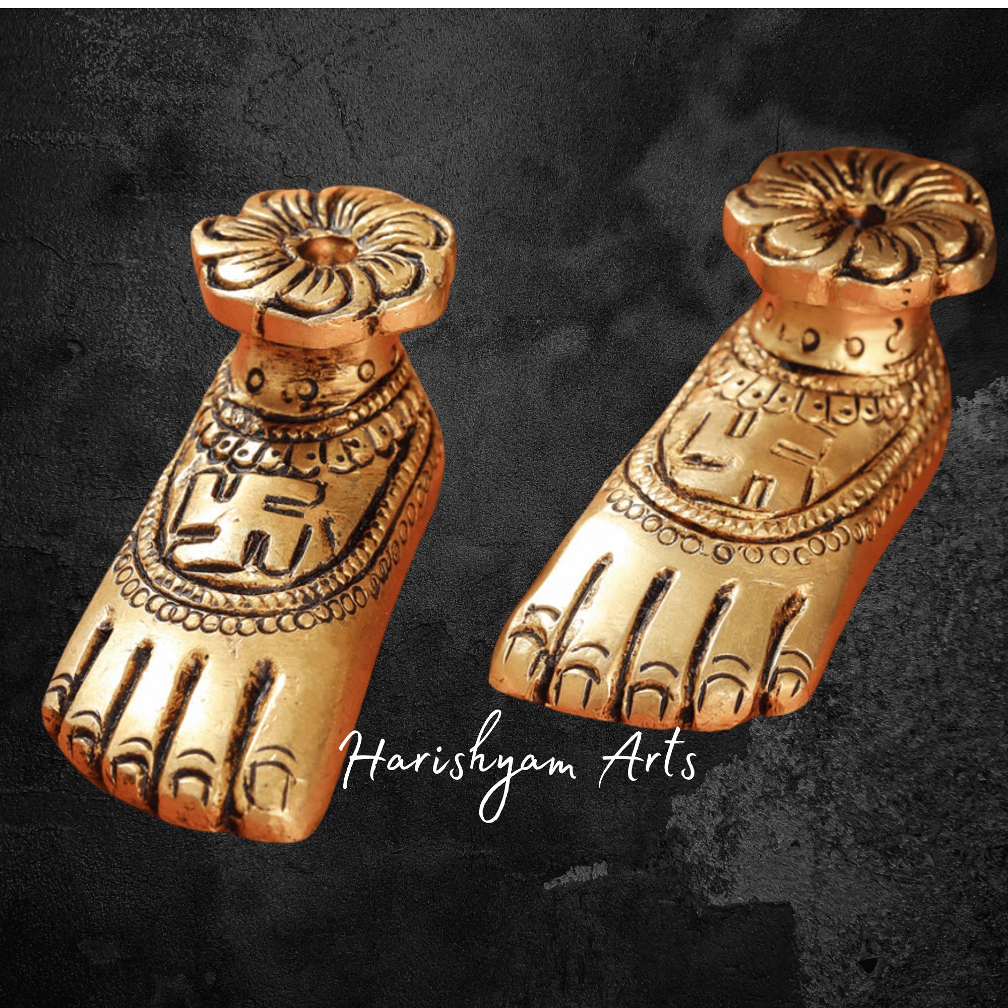 Brass Lakshmi Charan Paduka Set in Superfine Antique Finish