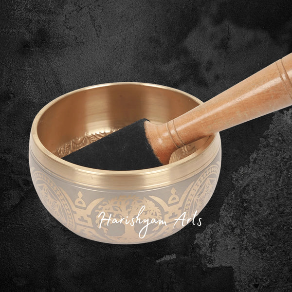 Brass Meditation Bowl with Wooden Mallet for Sound Healing