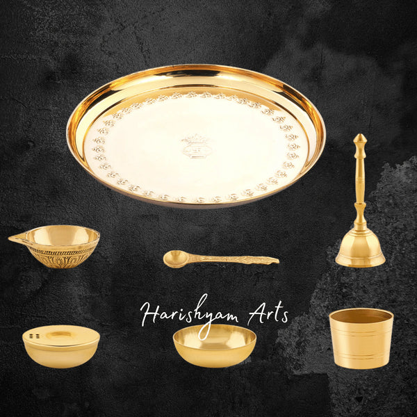 Brass Pooja Thali Set with Kalash Diya and Accessories for Home Temple