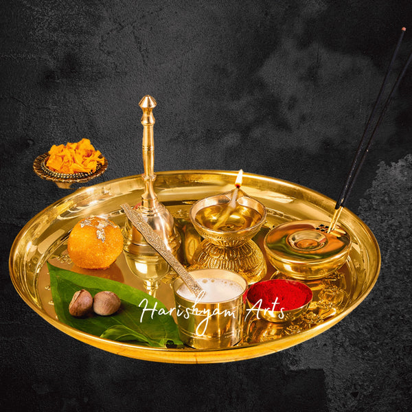 Brass Puja Thali with Full Accessories Set for Daily Rituals and Aarti