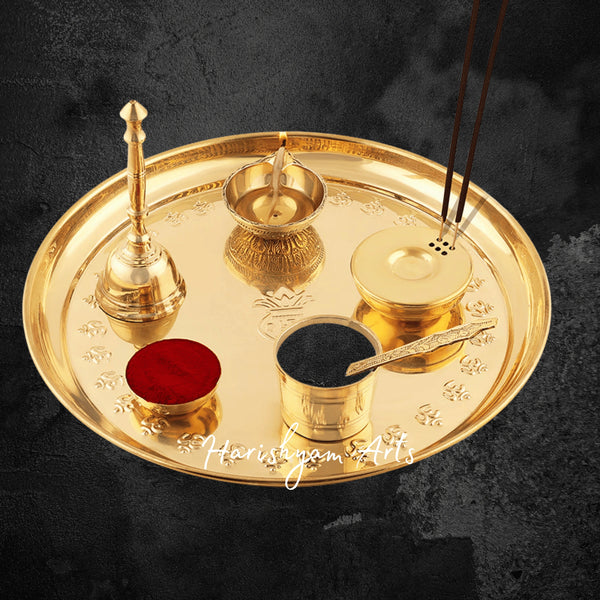 Brass Puja Thali with Full Accessories Set for Daily Rituals and Aarti
