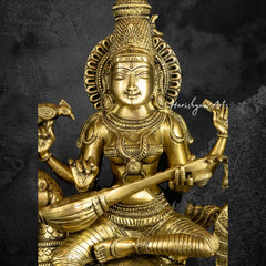Saraswati Mata Brass Statue 19"