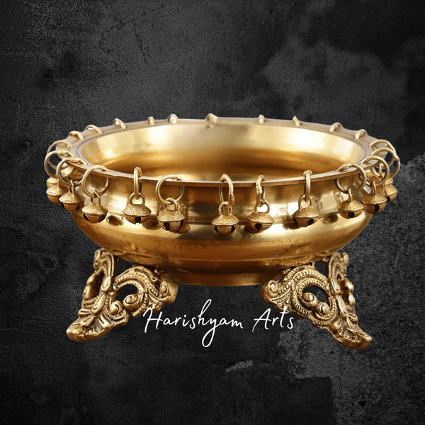 Brass Urli with Elevated Stand for Corner Decoration and Diya Arrangement