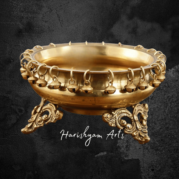 Brass Urli with Elevated Stand for Corner Decoration and Diya Arrangement