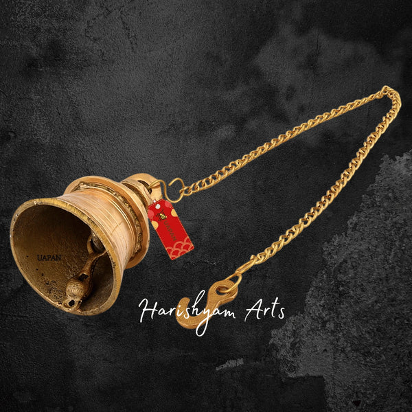 Brass Wall Mounted Temple Bell with Hanging Chain and Hook