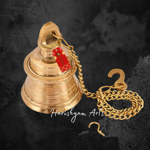 Brass Wall Mounted Temple Bell with Hanging Chain and Hook