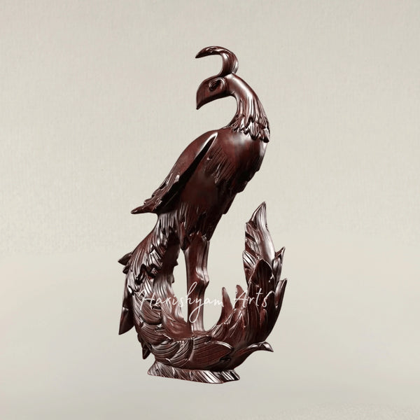 Bronze Phoenix Bird Sculpture on a Black Lacquered Plinth