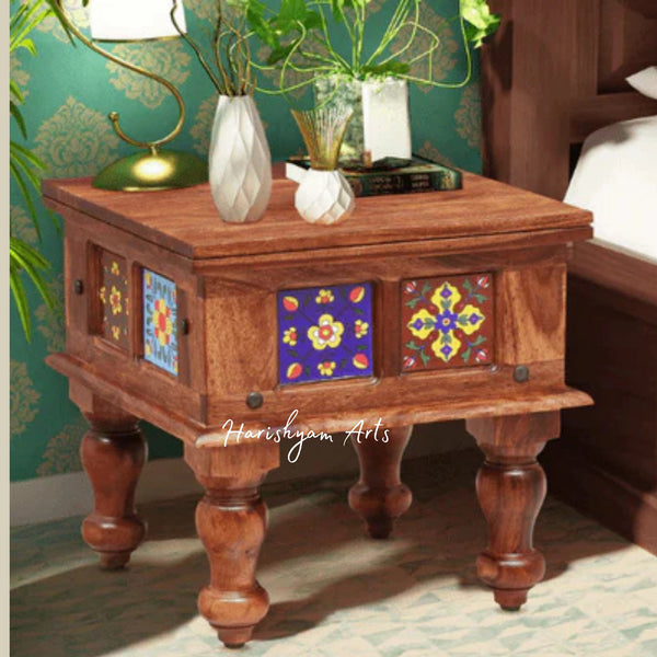 Brown Sheesham Wood Bedside Table