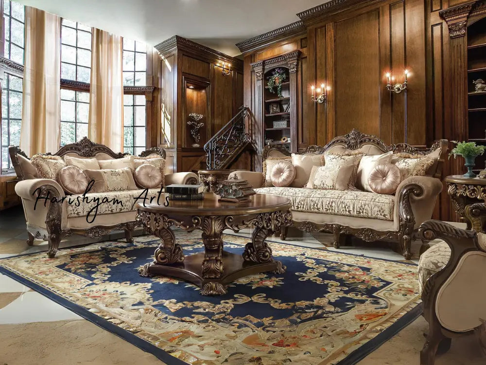 Brown and Silk Beige Fabric Perfect Sofa Set