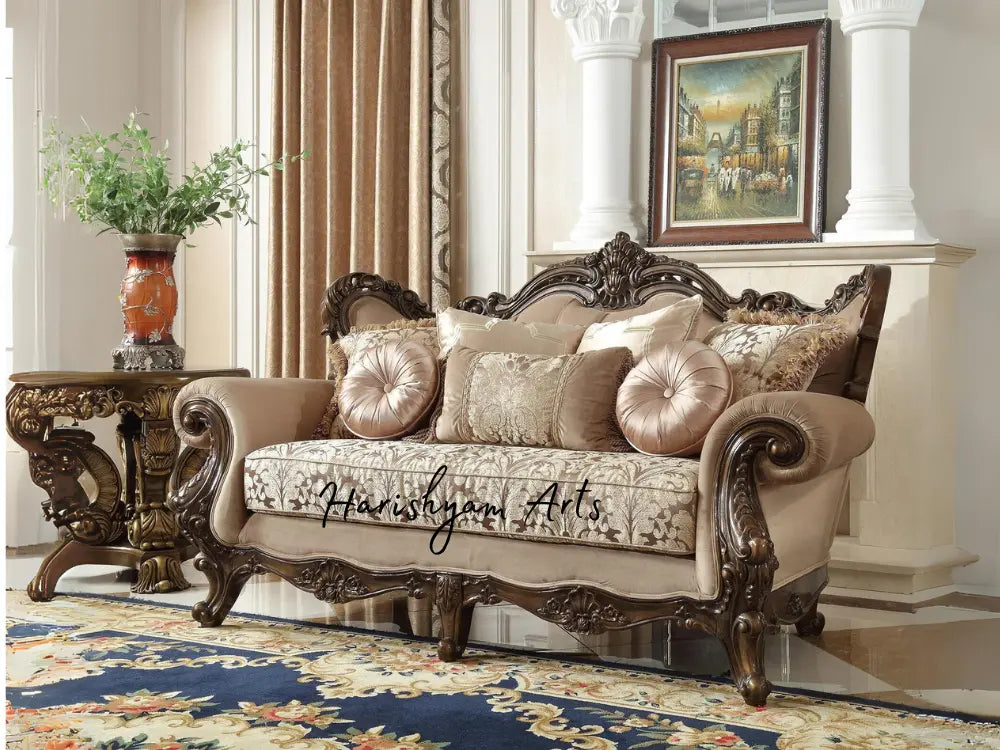 Brown and Silk Beige Fabric Perfect Sofa Set