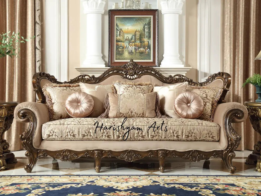 Brown and Silk Beige Fabric Perfect Sofa Set