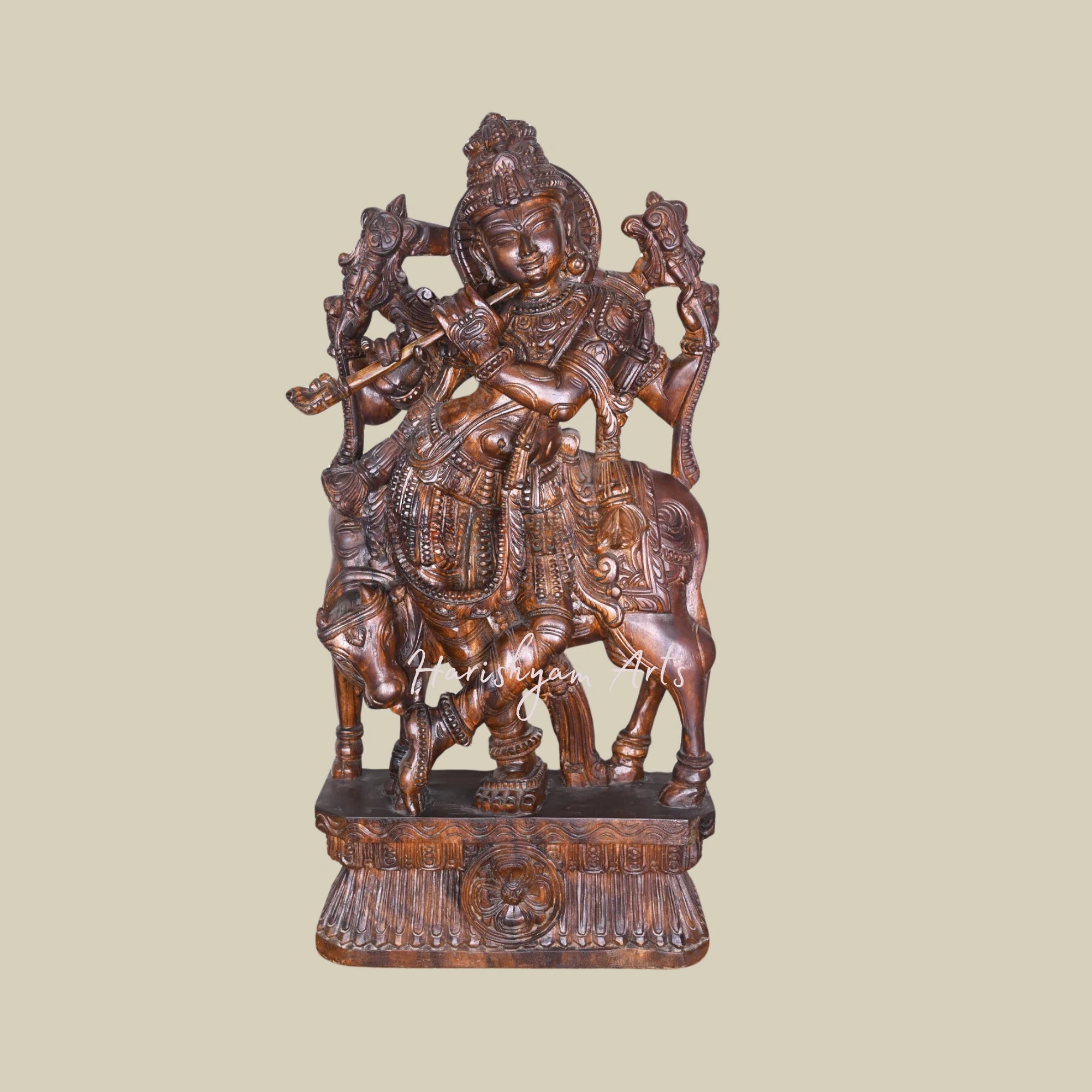 Buy 38" Wooden Krishna Idol Online