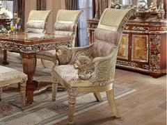 Carved Golden Tan Luxury Dining Chair Set, 2 Pieces