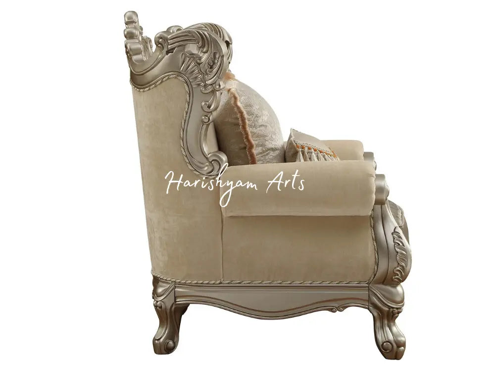 Champagne Armchair and Luxurious Fabric Sofa Set