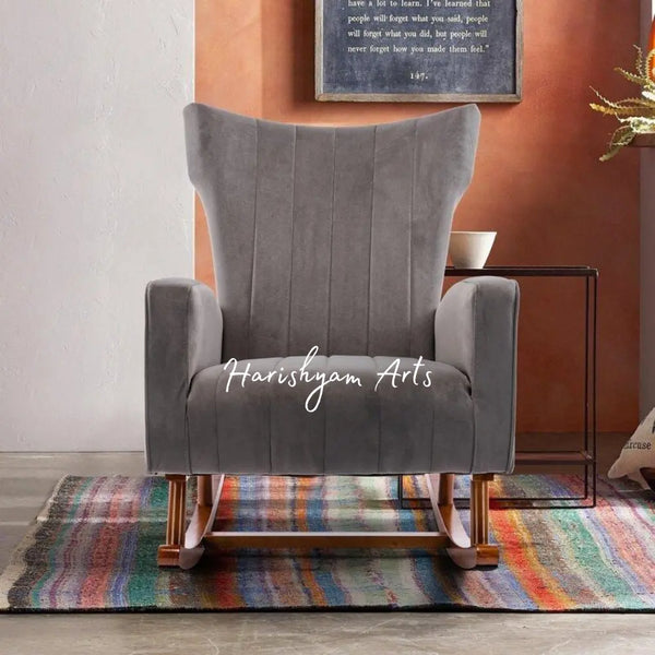 Charcoal Whispers Black Velvet Rocking Chair