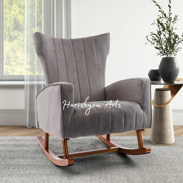 Charcoal Whispers Black Velvet Rocking Chair
