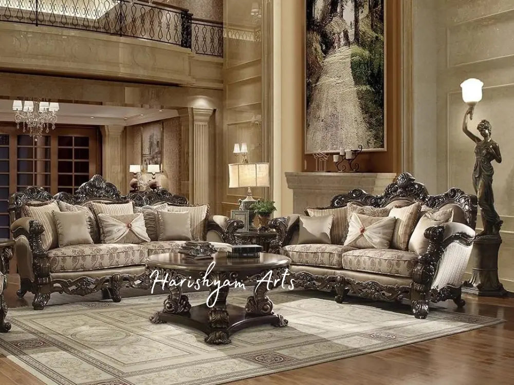 Cherrywood Elegance 2-Piece Carved Brown Sofa Set