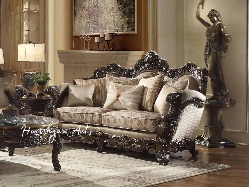 Cherrywood Elegance 2-Piece Carved Brown Sofa Set