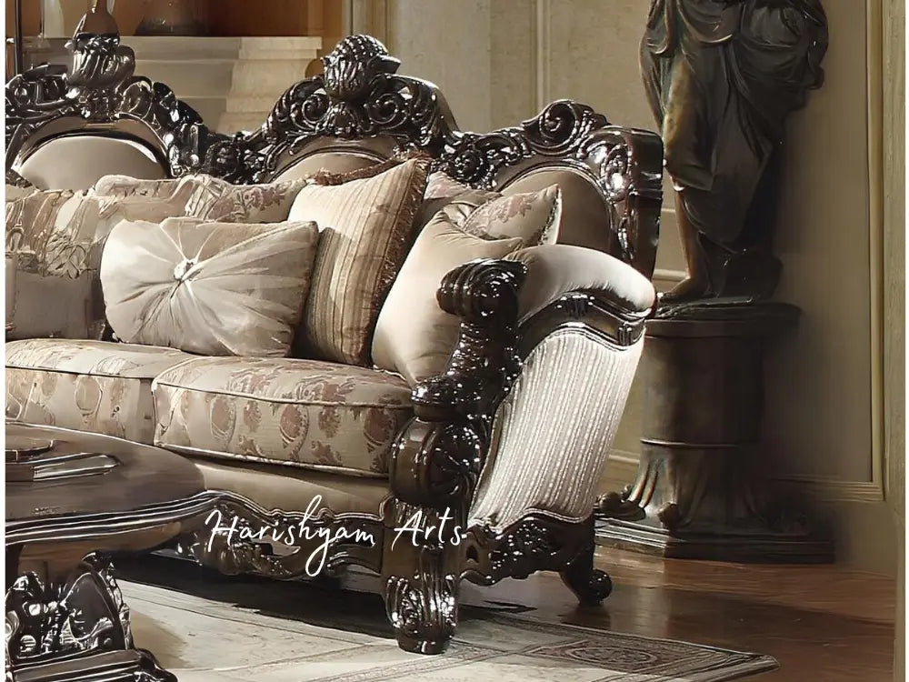 Cherrywood Elegance 2-Piece Carved Brown Sofa Set