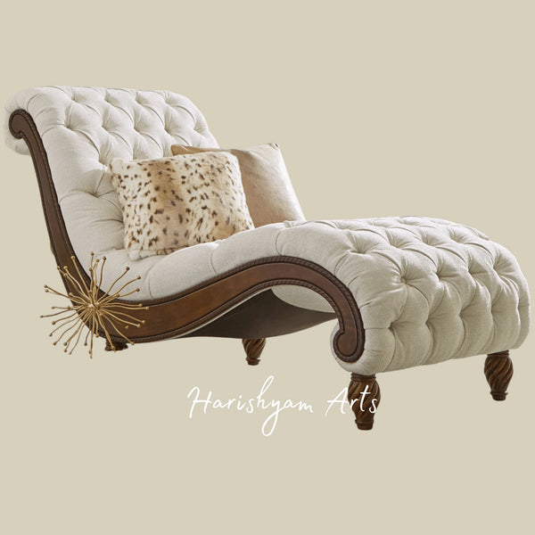 Classic Contemporary Chaise Lounge with Hand Carved Wooden Legs